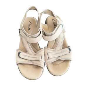 Clarks Saylie Jade Beige Leather Sport Sandals sz 8.5